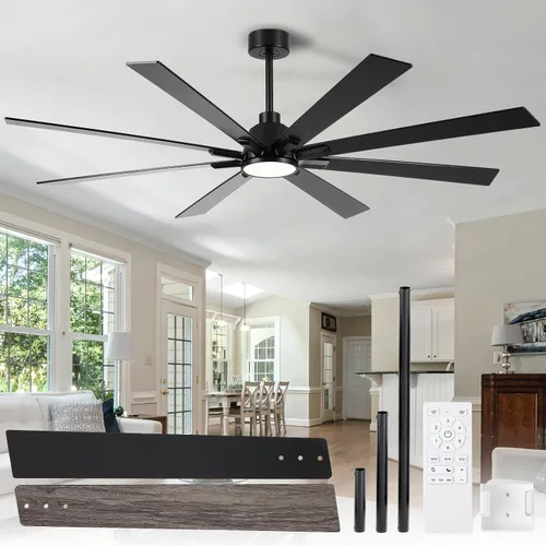 Miniatura 16 de Ventiladores de techo modernos con luces, ventilador de techo negro de 52 pulgadas para exteriores con luz y control remoto, motor CC reversible, 6