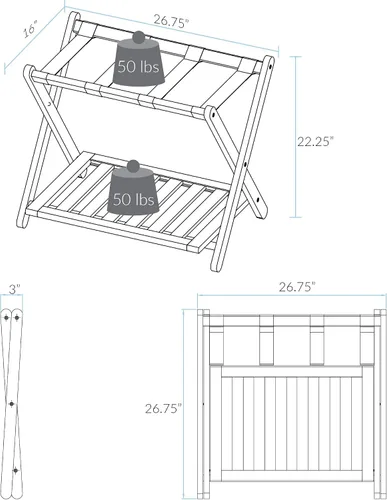 Miniatura 6 de Casual Home estantería para equipaje con estante, madera maciza, Madera, Espresso
