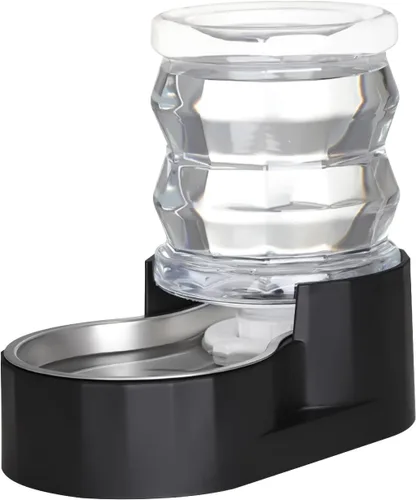 Miniatura 24 de RIZZARI Dispensador de agua grande para perros: 8L de gravedad elevada en negro, dispensador automático de acero inoxidable con cepillo Perla