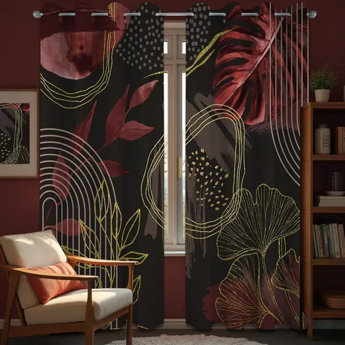 Miniatura 21 de Cortinas opacas negras y doradas, cortinas modernas de mediados de siglo para dormitorio, sala de estar, 63 pulgadas de largo, juego de 2 paneles