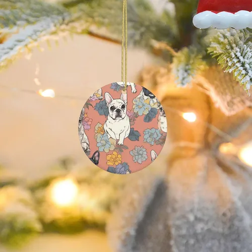 Miniatura 14 de Adornos de cerámica para árbol de Navidad, diseño de lobo del bosque, adornos redondos de cerámica, divertidas decoraciones de Navidad, colgantes
