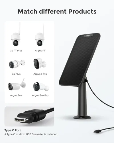 Miniatura 2 de REOLINK Panel solar de 3 W, diseñado para cámaras de seguridad inalámbricas para exteriores, con energía solar, puerto tipo C de 6 V, compatible