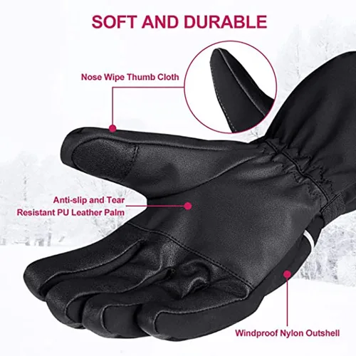 Miniatura 4 de Guantes de esquí impermeables, guantes de snowboard para pantalla táctil, guantes de nieve de invierno, guantes de clima frío para hombres y mujeres