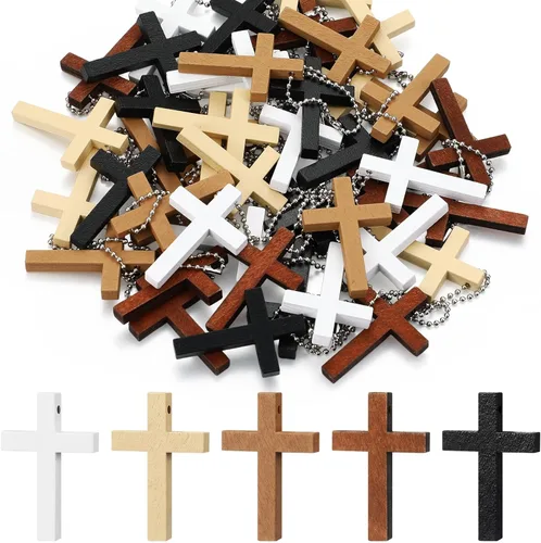 Miniatura 9 de Hicarer Dije de cruz de madera cristiana de Navidad, mini cruz de madera, alivio del estrés, colgante, espiritual, religioso, versículo bíblico