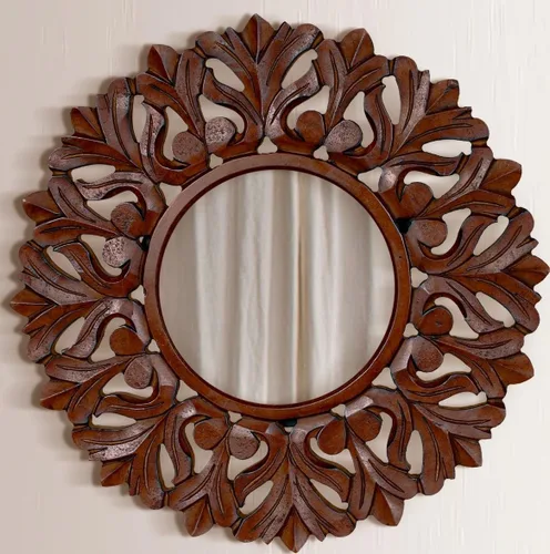 Miniatura 12 de Bedding Craft Espejo rústico redondo de madera con diseño de rayos de sol, de 18 pulgadas con acabado quemado – Accesorio bohemio para dormitorio
