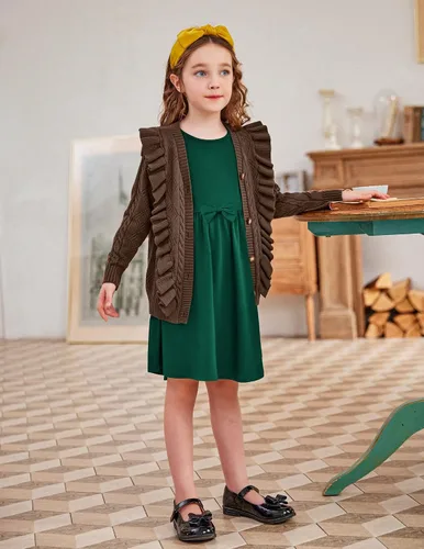 Miniatura 5 de Arshiner Vestido de manga larga para niñas vestido casual con corbata de moño