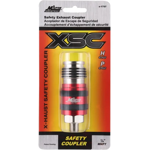 Miniatura 4 de Milton Acoplador universal de escape de seguridad 2 en Uno: 1/4" MNPT x 3/8" flujo corporal, rojo