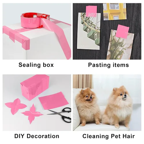 Miniatura 7 de BOMEI PACK Cinta de embalaje rosa con dispensador, 2.4 mil 1.88 pulgadas x 60 yardas, 6 rollos de repuesto de cinta de caja de color para mudanza