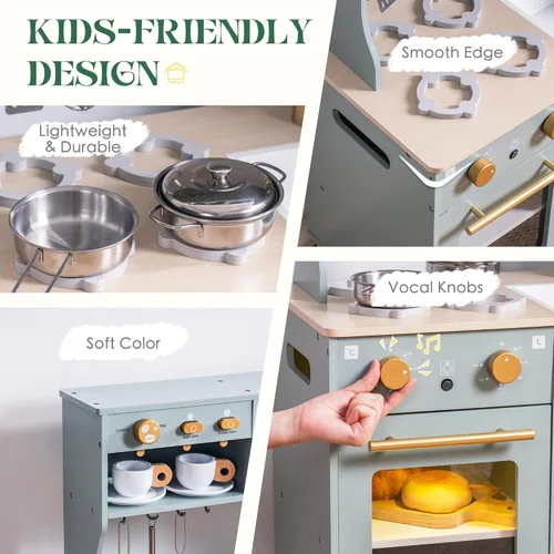Miniatura 7 de ROBUD Juego de Cocina de Juguete, Cocina de Madera con Máquina de Hielo, Refrigerador, Cafetera, Horno, Lavavajillas, Microondas, Accesorios