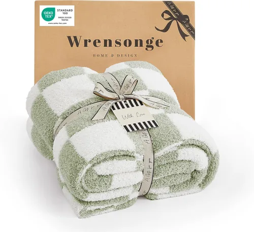 Miniatura 25 de WRENGONGE - Manta a rayas de color caqui, suave, acogedora, mullida, cálida, para sillón, sofá, cama o viajes, ligera, 50 x 70 pulgadas, regalo