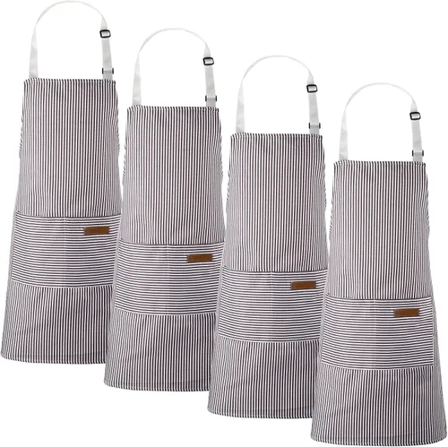 Miniatura 9 de Handepo 4 Piezas Delantales de Cocina con Bolsillos Delantales Ajustables Impermeables para Hornear para Mujeres Hombres Chef BBQ Regalo de Navidad