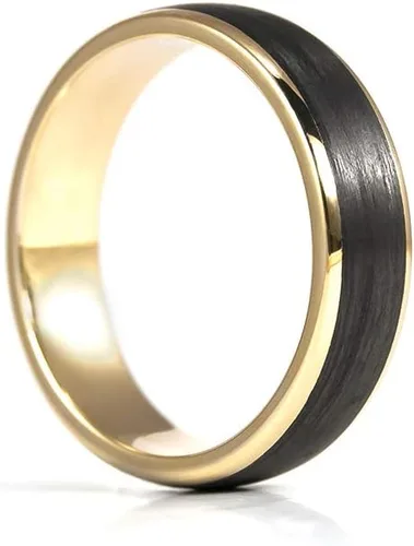 Miniatura 2 de 18ct yellow gold ring with carbon fiber. Unique engagement band. (04710_6N)