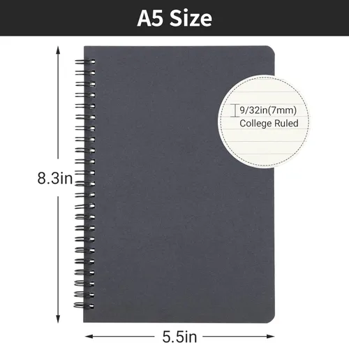 Miniatura 2 de EUSOAR - Cuaderno en espiral de papel gráfico, tamaño B5, paquete de 3 cuadernos de 7.3 x 10.2 pulgadas, 120 páginas, cuaderno de tapa dura con Gris