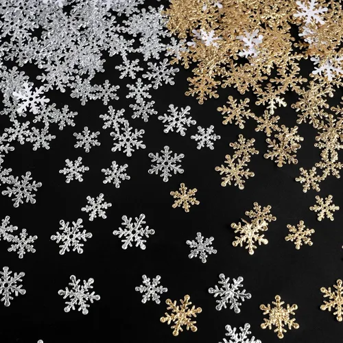 Miniatura 13 de Decoraciones de confeti de copo de nieve de Navidad, 1200 unidades, confeti morado, azul, plateado, paquete de fiesta de nieve para Navidad