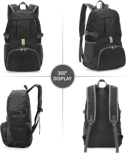 Miniatura 4 de Yaopeing Mochila ligera, plegable de 25 litros, resistente al agua, bolsa de hombro de viaje al aire libre para mujeres y hombres, color negro Azul
