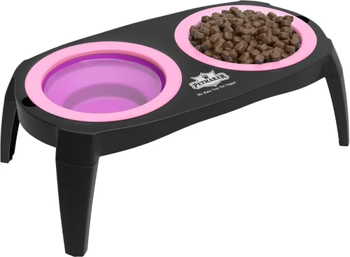 PETMAKER - Tazones elevados para comida para gatos y perros con soporte antideslizante, comedero de silicona extraíble y plegable para alimentos y