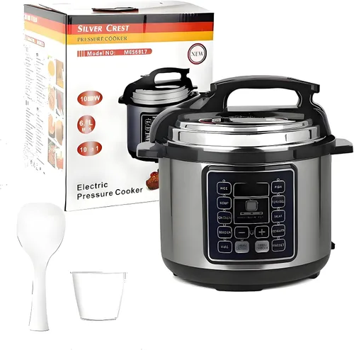 Olla a presión eléctrica, 6 litros, olla de estofado lenta con función de reserva de 24 horas, arrocera 10 en 1, wok, pastel, yogur, etc., acero