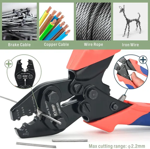 Miniatura 5 de iCrimp CWR1522 Herramienta de prensado de cable con función de corte para barandillas de cable, crimpado manual de mangas ovaladas de aluminio