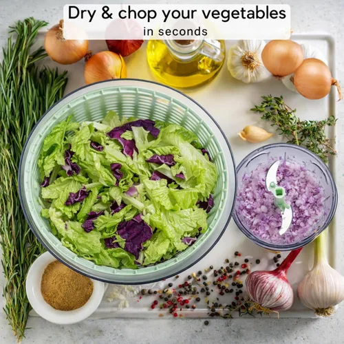 Miniatura 8 de Brieftons Ensalada Spinner y Chopper: Grande 6.3-Qt lechuga Verduras Lavadora Secadora, 0.95-Qt Chopper Mezclador, Almacenamiento compacto, Fácil