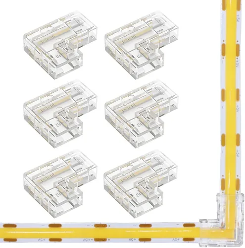 Miniatura 8 de MJJC 6 conectores de esquina de luz LED COB de 2 pines de 0.394 in, en forma de L, tira de 90 grados para tira de conectores rápidos sin soldadura