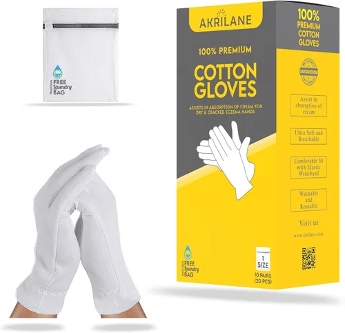 Miniatura 16 de XS Extra Small 10 pares de guantes de algodón 100% premium para manos secas Guantes hidratantes nocturnos para eczema, psoriasis y tratamiento
