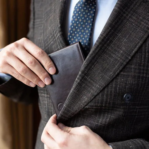 Miniatura 7 de Maxwell Scott Mens Luxury Leather Trifold Wallet The Gallucio Handmade In Italy Dark Chocolate Brown