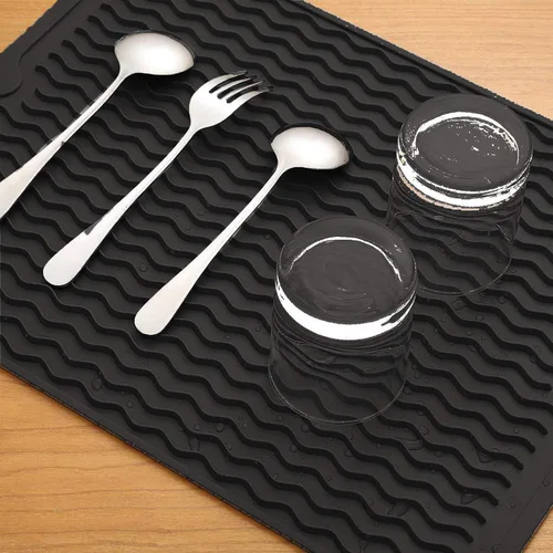 Miniatura 4 de Tapete grande para secar platos, alfombrillas de silicona de múltiples usos para múltiples usos, tapete de secado para encimera de cocina, 12 x 16