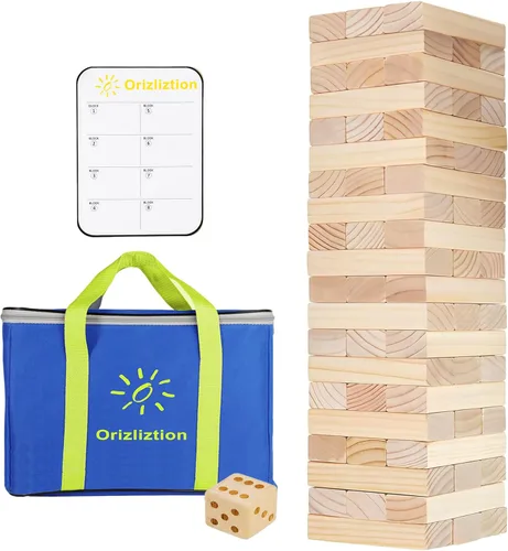 Juego de torre gigante de 60 piezas, juegos al aire libre para adultos y familias, bloques de madera de alta calidad de 5.3 pies con bolsa de