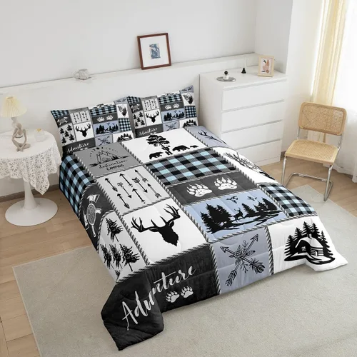 Miniatura 9 de Juego de edredón Deer Bear para niños tamaño completo, juego de ropa de cama rústica de aventura de caza para decoración de habitación de niños