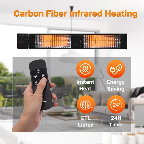 Miniatura 2 de ThermoMate - Calentador eléctrico infrarrojo para patio, 3000W de fibra de carbono para interiores y exteriores, porche, terraza, garaje con control