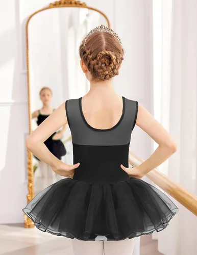 Miniatura 4 de Zaclotre Leotardos de ballet para niñas, vestido de baile de malla sin mangas brillante, tutú para bailarina para niños