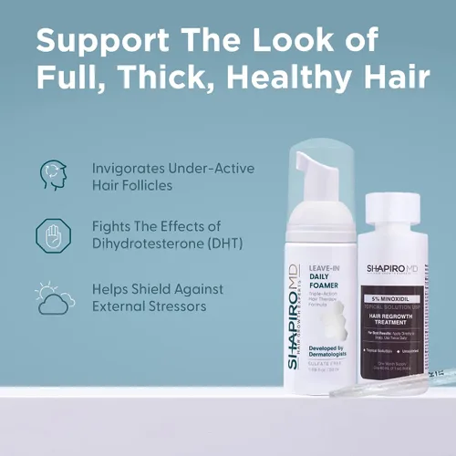 Miniatura 3 de Shapiro MD Hair Growth Experts Kit de viaje para hombre para rebrote: espumador sin enjuague, 5% de minoxidil. Logra un cabello más grueso, más