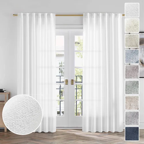Miniatura 70 de Cortinas de lino 92 pulgadas de largo, juego de 2 paneles con bolsillo para barra, lengüeta trasera, cortinas transparentes para ventanas