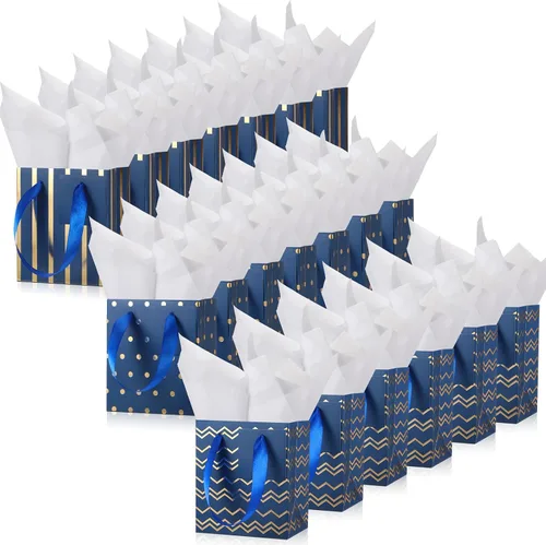 Miniatura 20 de Tenare - 24 pequeñas bolsas de regalo pequeñas de papel metálicas para fiestas, pequeñas con asas, papel de seda para joyas, envoltura de regalo