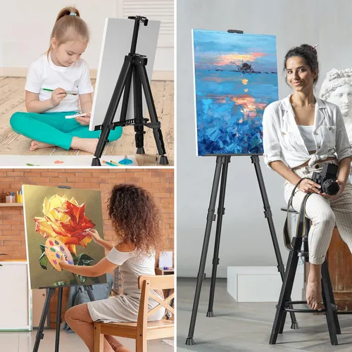 Miniatura 6 de Caballetes de exhibición de pintura artística - Caballetes de artista portátiles ajustables de aluminio con trípode metálico y bolsas, altura de 17