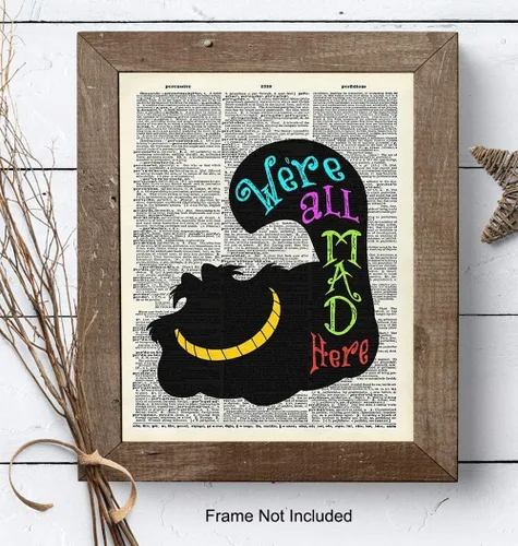 Miniatura 7 de Decoración de pared de gato Cheshire – Arte de pared de gato – Regalo único para los fanáticos de Alicia Wonderland – Póster de fotos de diccionario