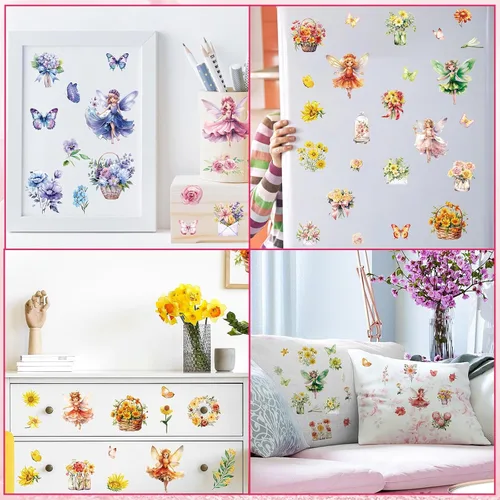 Miniatura 6 de gisgfim 12 hojas de flores de hadas para manualidades y muebles, calcomanías decorativas para primavera y verano, papel de oficina en casa, madera