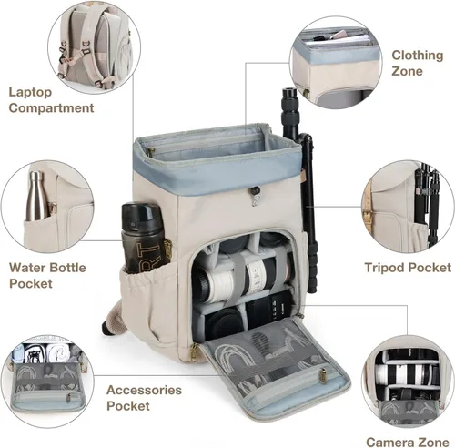 Miniatura 2 de BAGSMART - Mochila para cámara, mochilas de cámara DSLR para fotógrafos, mochila de fotografía impermeable antirrobo con compartimento para portátil