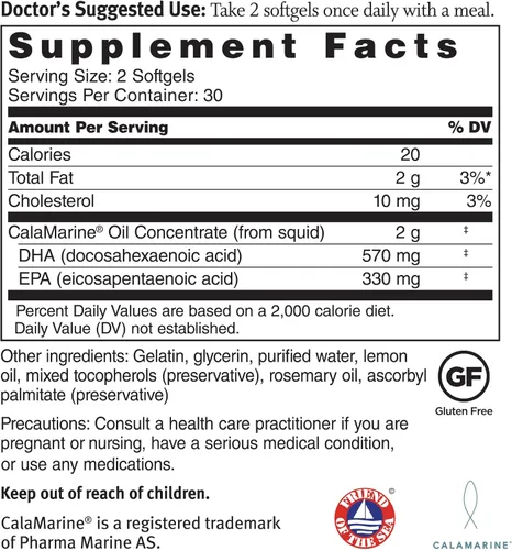 Miniatura 2 de Dr. Sinatra CalaMarine Omega 3 Suplemento con DHA y EPA, grado clínico para la salud cerebral, cardíaca y ocular, 60 cápsulas blandas
