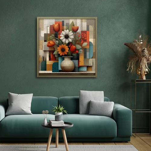 Miniatura 3 de Rompecabezas de flores para adultos de 1000 piezas, rompecabezas únicos de plantas florales, rompecabezas de flores con fondo geométrico, hermosa