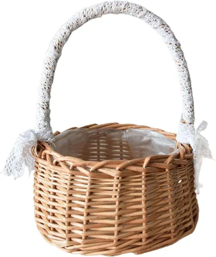 Miniatura 2 de Cesta de mimbre de ratán para flores, juego de 2 cestas de boda para niña, cesta tejida a mano de sauce con asas e inserto de plástico, cesta