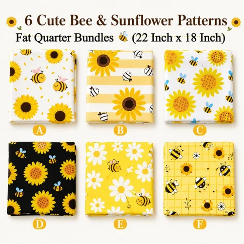 Miniatura 2 de SZRUIZFZ Bee Fat Quarters, paquetes de tela 100% algodón de 18 x 22 pulgadas, impresiones de panal de margaritas de girasol para acolchar, costura