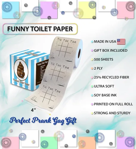 Miniatura 3 de Printed TP Tic Tac Toe - Papel higiénico impreso - Divertido rollo de papel higiénico para broma, sorpresa, decoración de baño, regalo novedoso