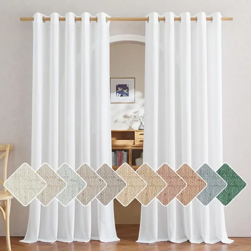 Miniatura 224 de NICETOWN Cortinas de lino natural con textura de lino para dormitorio, mezcla de lino rústica con ojales en la parte superior, semitransparentes