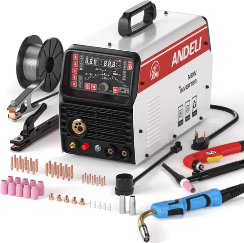 ANDELI Soldador MIG de aluminio de 110 V/220 V 200 A, cortador de plasma de 50 A, combo de gas MIG/HF TIG/CUT/FRÍO/Stick/Flux Core MIG 6 en 1