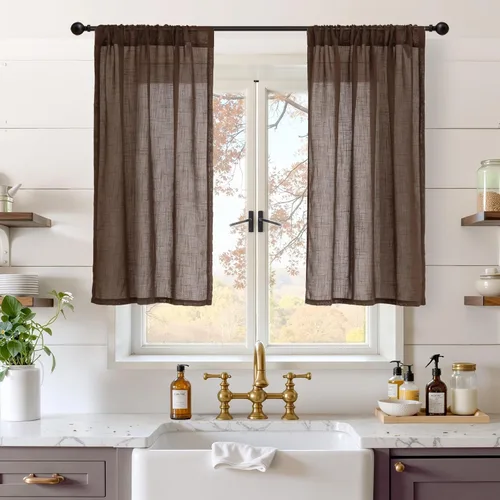 Miniatura 91 de BGment Cortinas de lino café de 30 pulgadas de largo para ventana pequeña, cortinas de media ventana beige semitransparentes ligeras con bolsillo