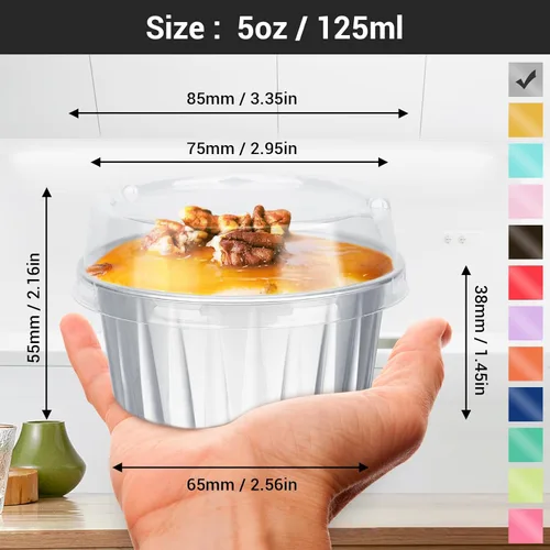 Miniatura 2 de EUSOAR Forros para cupcakes para hornear, 50 forros para magdalenas de 5 onzas, moldes de papel de aluminio desechables, recipientes de postre, 5