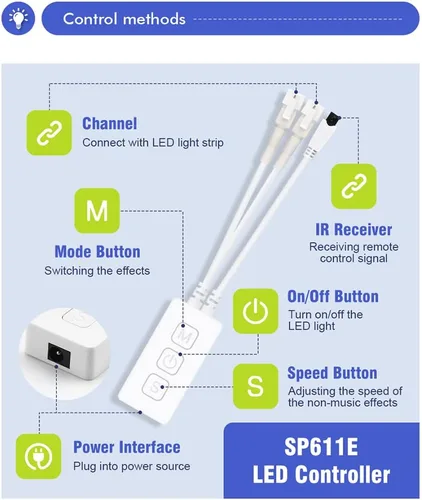 Miniatura 4 de Controlador LED SP611E Aplicación de música Bluetooth para WS2811WS2812 Tira de luz LED direccionable IR38 teclas DC5V 24V Multicolor