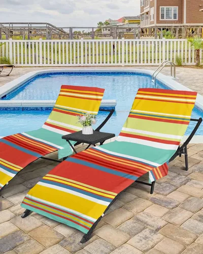 Miniatura 5 de Coloridas fundas verticales para silla de playa con bolsillos, funda de microfibra de secado rápido, fundas de silla de piscina naranja, toalla