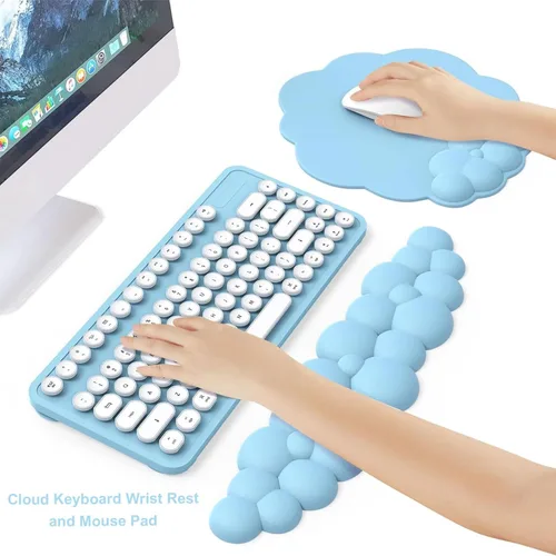 Miniatura 5 de Cloud - Reposamuñecas para teclado y alfombrilla para mouse con reposamuñecas con posavasos, ergonómico, lindo soporte para reposamuñecas de espuma
